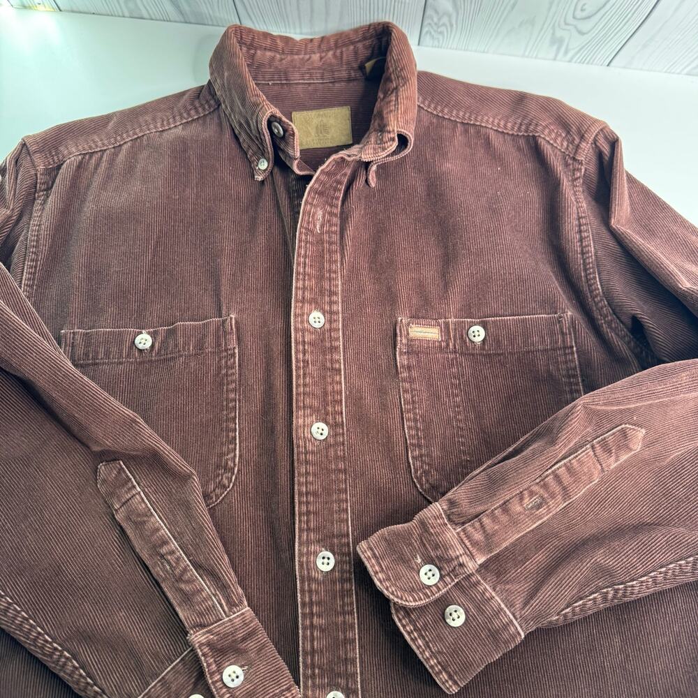 Vintage St Johns Bay Corduroy Shirt Mens Medium Brown Hong Kong 90s 100% Cotton